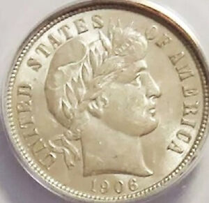 1906 Barber Dime ANACS AU58 White w Nice Luster Looks GEM UNC About uncirculated