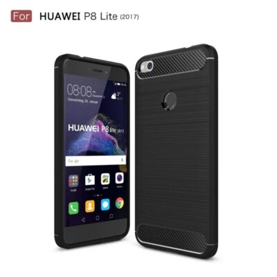 COVER CARBON LOOK per HUAWEI P8 LITE 2017 - CUSTODIA SILICONE NERO - Immagine 1 di 4