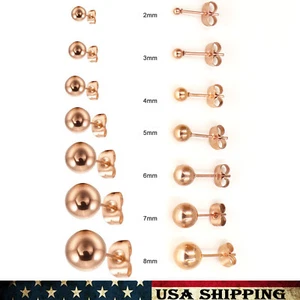 Pendiente redondo de 2-8 mm con cuentas de bola maciza oro rosa acero inoxidable hombres mujeres - Imagen 1 de 2