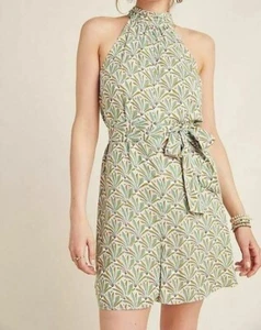 Anthropologie Damen Palmenmuster Tie Taille Neckholder Maddie Strampler Größe Medium - Bild 1 von 10