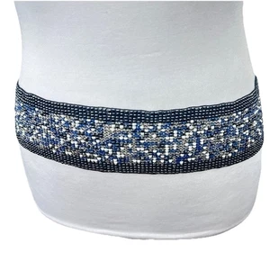 Chico's Blue & White Beaded Stretchy Belt - Large - Picture 1 of 6