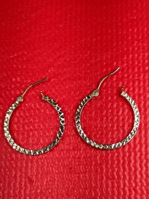 Vintage Jewelry 14k White Gold JCM Diamond Cut Hoop Earrings Nice. FREE SHIPPING - Image 1 of 4