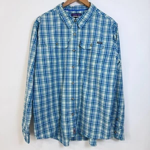 Camisa Patagonia Manga Larga Elastizada al Sol Para Mujer XL Azul Bolsillos a Cuadros Ligera - Imagen 1 de 8