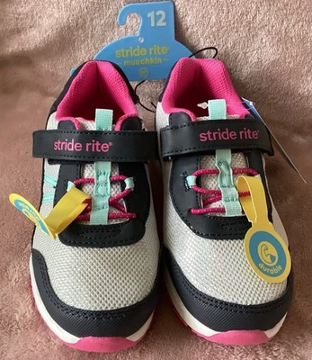 NUEVO CON ETIQUETAS Zapatillas Stride Rite Munchkins Niña 12 Niños Pequeños Duraderas Rosa Púrpura Brillo Foto 1 de 4