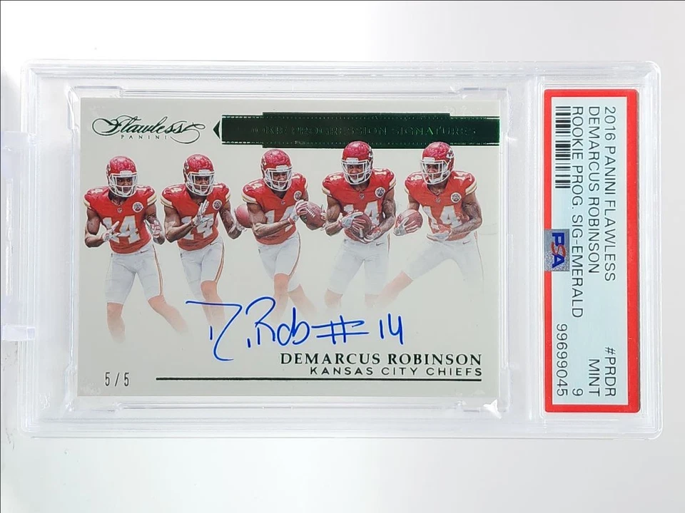 DEMARCUS ROBINSON 2016 FLAWLESS ROOKIE EMERALD MINT RC AUTO 5/5 PSA 9 Q2820 - Image 1 of 2