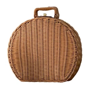 Handwoven Picnic Basket Storage Box with Handles Wicker Handbag Suitcase Vintage - Picture 1 of 6