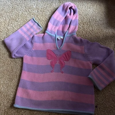 Garnet Hill Kids 100% Cotton Pullover Hoody Sweater Pink/purple Girls Size Large - Image 1 of 4