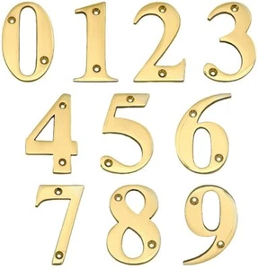3" Address Brass Mailbox House Sign Office Number Front Door 0-9 Polished Screws - Picture 1 of 6