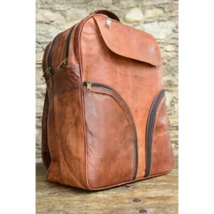 Leather Large Bag Backpack Rucksack Vintage Messenger Real Laptop Brown Genuine - Picture 1 of 5