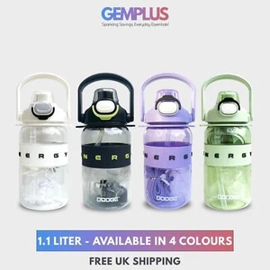 GEM+| 1.1 Liter Reusable Water Bottle with Straw BPA Leakproof Sports Gym Travel - Picture 1 of 17