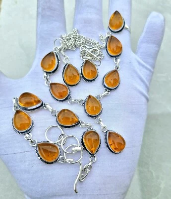 Juego de joyas hechas a mano de plata 925 con piedras preciosas de ámbar báltico Foto 1 de 4