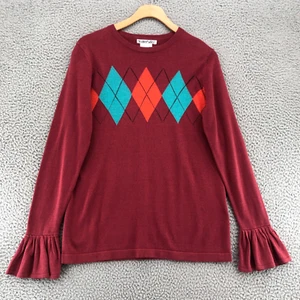 WinterSilks Sweater Womens Small Pink Silk Blend Argyle Pleated Long Bell Sleeve - Picture 1 of 11