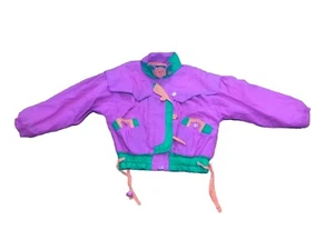 Vintage Andy Johns Windbreaker Girls Jacket  90s 80s Sz M 5/6 Purple Neon Retro - Picture 1 of 5