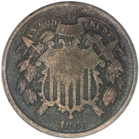 1866 (P) Two Cent Coin Very Good VG See Pics A840 Cover