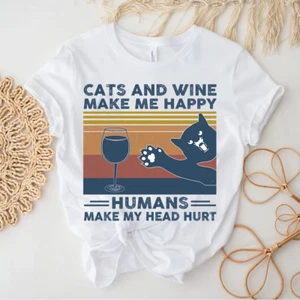 Dogs Make Me Happy Humans Make My Head Hurt T Shirt Funny Cool Paw Graphic Tees - Picture 1 of 3
