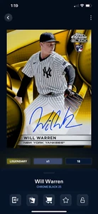 DIGITAL Topps Bunt Chrome Black 25 Will Warren Gold Signature 50cc - Picture 1 of 2