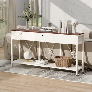 Console Table with 3 Drawers Wood Entryway Table with Storage Shelf Sofa Table - Picture 1 of 9