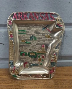 Vtg. ARKANSAS Trinket Dish Tin Travel Souvenir Ashtray 1950s Art-- made in Japan - Picture 1 of 6
