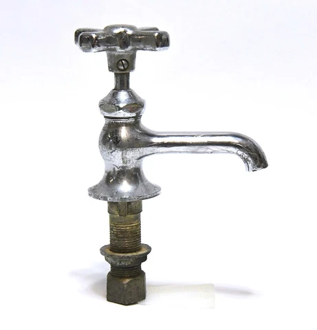 VINTAGE INDUSTRIAL NICKLE OVER BRASS COLD WATER FAUCET FIXTURE SPIGOT BASE MOUNT Cover