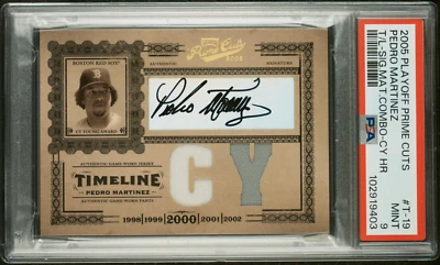 2005 PRIME CUTS AUTO TIMELINE CY YOUNG COMBO #19 PEDRO MARTINEZ #/10 PSA 9 MINT - Image 1 of 2