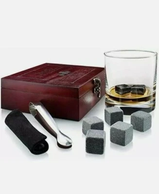 Juego de 8 piedras de whisky Quiseen Chill Rocks con bolsa negra en caja de madera Foto 1 de 4