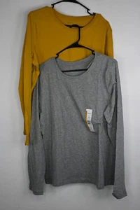 Women's Time & Tru Relaxed Fit Long Sleeve Tees 2-Pack Yellow/Grey Large(12-14) - Picture 1 of 4