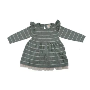 Cat & Jack Gray & White Striped Baby Dress Size 3-6M Ruffle Long Sleeve - Picture 1 of 10