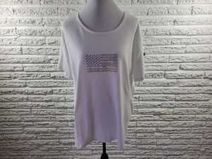 Fourth of July Coral Bay Womens Top 1X Tee Patriotic Casual Rhinestones US Flag - Picture 1 of 9