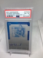 2021 Contenders Cyan Printing Plate Auto PSA 8 Anthony Edwards Timberwolves