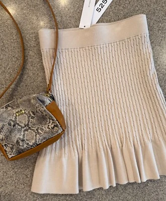 525 AMERICA ~ ¡Nuevo! Falda midi tejida con cable crema $118 nueva con etiquetas talla L Foto 1 de 4