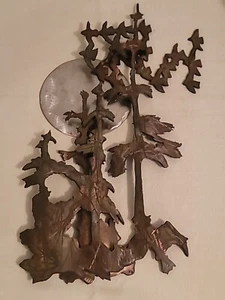 Wandskulptur handgeschliffen Metall Bäume Vollernte Mond Wohndeko Kunst Handarbeit - Bild 1 von 18