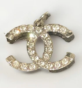 CHANEL Button Zipper Pull Gold Pendant Rhinestone Stamped 25mm Big - Picture 1 of 5