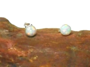 Runde weiße Opal Sterling Silber 925 Edelstein Ohrstecker - 5 mm - Bild 1 von 6