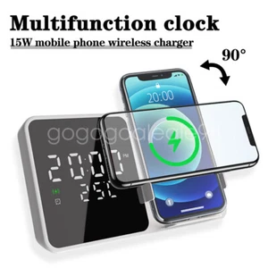 3in1 Wireless Charger Digital Alarm Clock Temperature Time Display Fast Charging - Picture 1 of 25