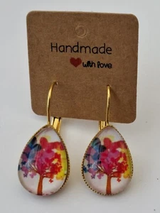 Neu Glas Cabochon Träne Ohrringe - Bild 1 von 2