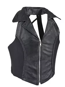 Women's Leather Halter Top with Classic Style Collar Front Zipper - Bild 1 von 3