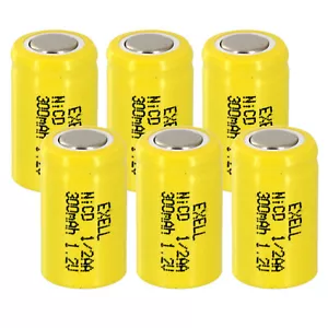 6x Exell 1/2AA NiCD 300mAh 1.2V Flat top Rechargeable Battery - Picture 1 of 4