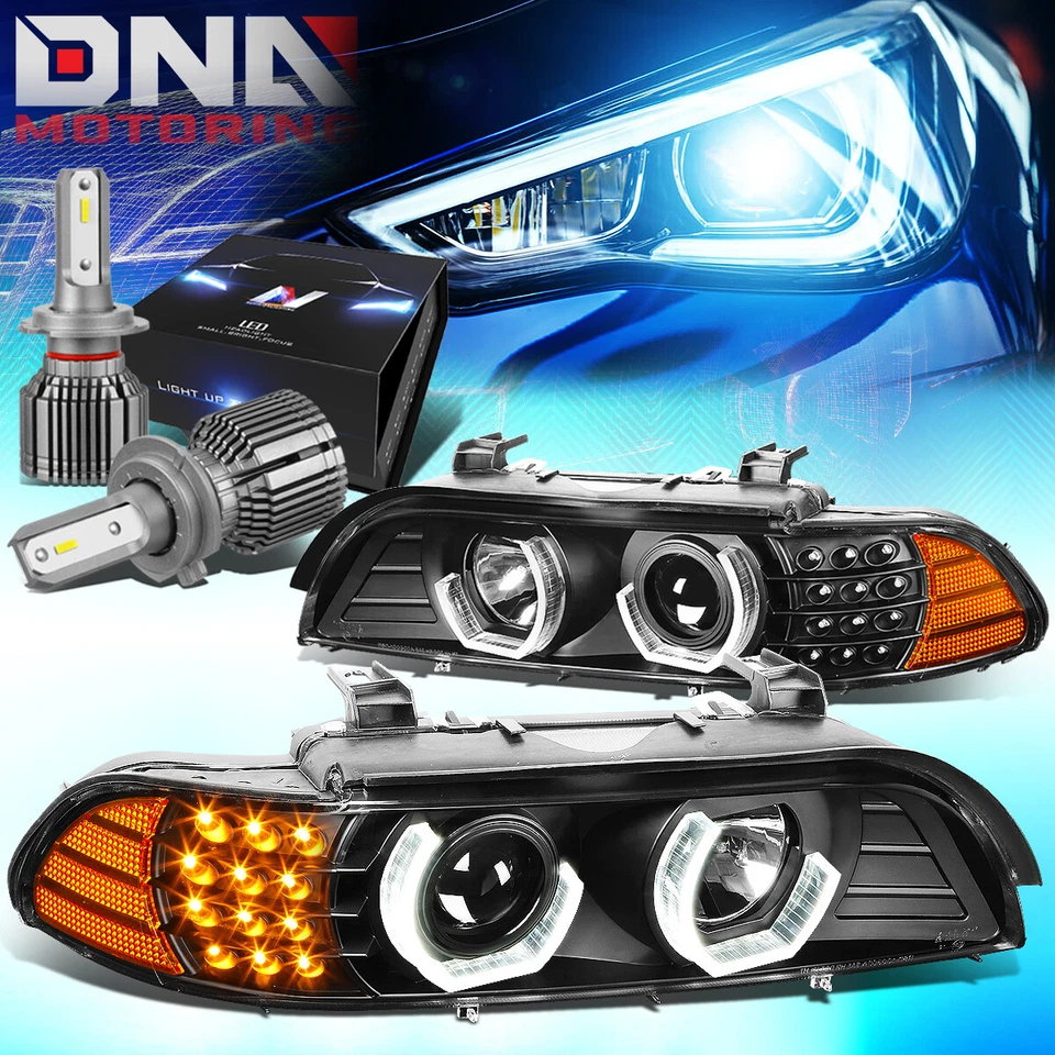 PARA BMW 525I 2001-2003 3D LED U-HALO FAROS LÁMPARAS CON KIT LED + VENTILADOR FRÍO NEGRO Foto 1 de 4