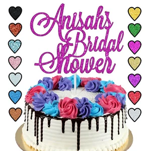 Bridal Shower Custom Cake Topper Glitter Personalised Customised Name Gold Pink - Picture 1 of 15