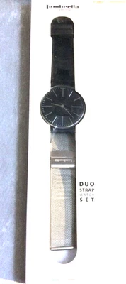 Lambretta Classico 42 Silver Mens Watch Black Dial Black Leather & Mesh Band DUO - Image 1 of 2