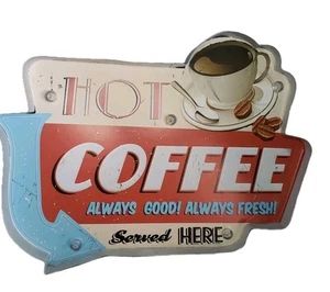 Vtg Style Hot Coffee Shop Metal Sign Lights Up Battery operated Blue & red - Picture 1 of 5