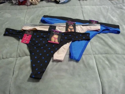 3双粉色/蓝色/黑点少女形MSPTHG“运动”丁字裤内裤*全新* 2X 9 — 第 1/4 张图片