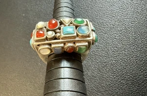 *VINTAGE* Large Sterling Silver Southwest Turquoise & Multi Stone Ring Size 6 - Picture 1 of 14