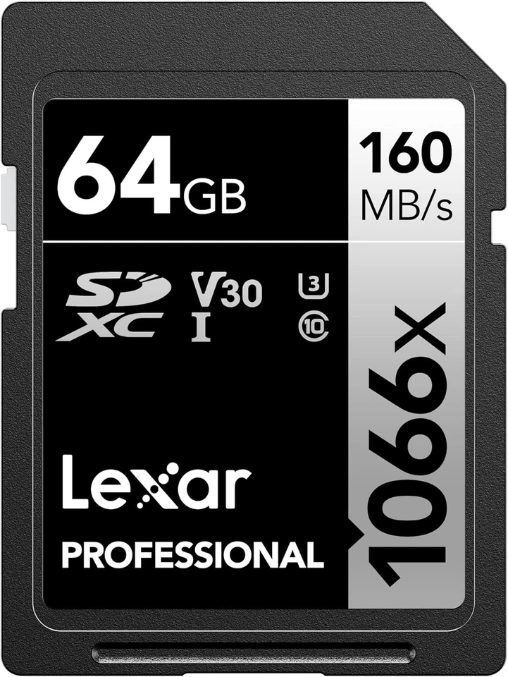 Lexar 64GB Professional 1066x SD Card, UHS-I, C10, U3, V30, Full 64GB, Black  - Image 1 of 4