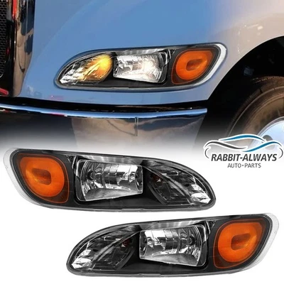 Black Headlights Left+Right For 2008-2013 Peterbilt 325/330/384/386 Truck - Image 1 of 4