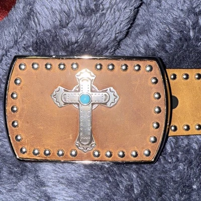 Cinturón Justin Talla Grande 100% Cuero Marrón Tachonado con Hebilla de Astilla Foto 1 de 4