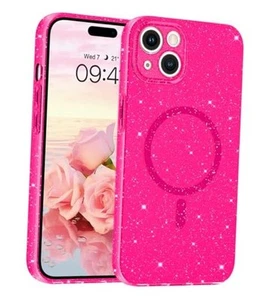 Magnetic Case for iPhone 15, Glitter Bling Case with iPhone 15 6.1" Hot Pink - Picture 1 of 7