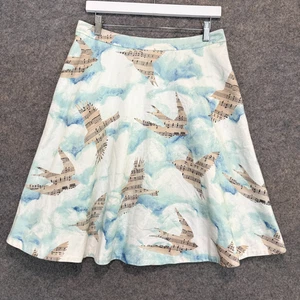 MAEVE Anthropologie Song Bird Skirt Womens 8 Clouds Music Piano Lined Blue Sky - Picture 1 of 12