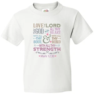 Inktastic Love The Lord Heart Mind Strength Youth T-Shirt Quote Tee Kids Child - Picture 1 of 3