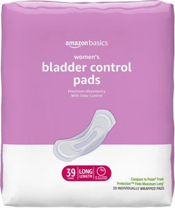 Amazon Basics Incontinence Pads for Women Long, Bladder Control, Maximum - Picture 1 of 7